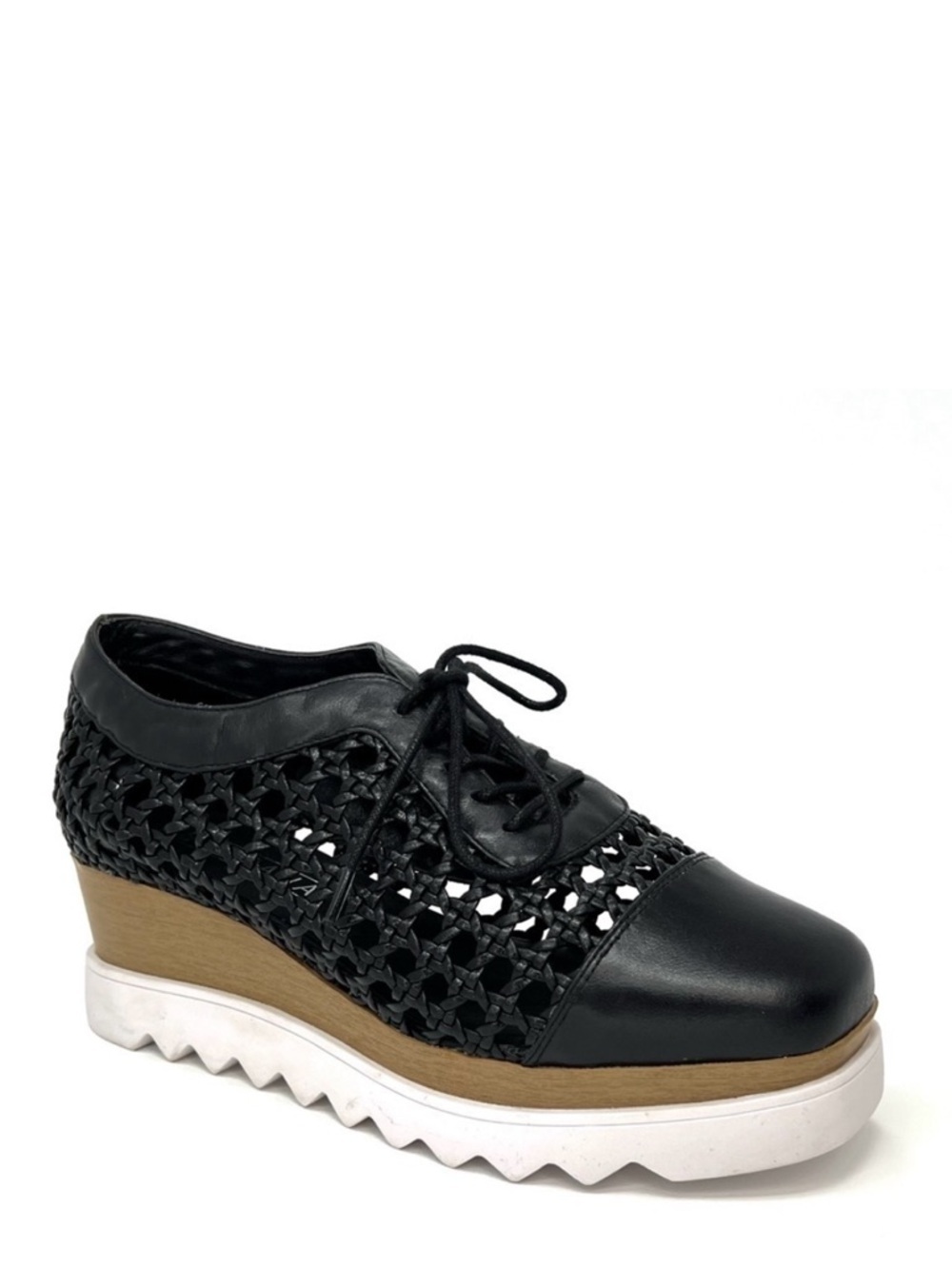 Sol Sana Fremont Wedge Platform Black Leather Woven Size 41 = 10 Flatform EUC